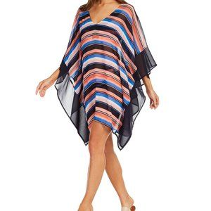Large Stripe V-Neck Caftan Cover-Up